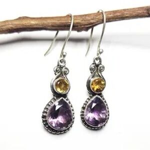 Amethyst Citrine Handmade Drop Dangle Earrings Jewelry 2.4" Never worn